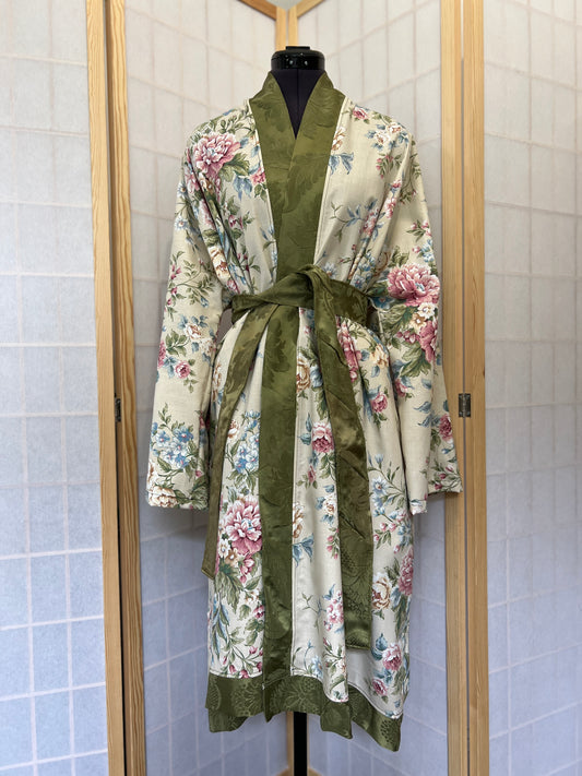 ILH Robe Pink & Green Floral with Green Belt