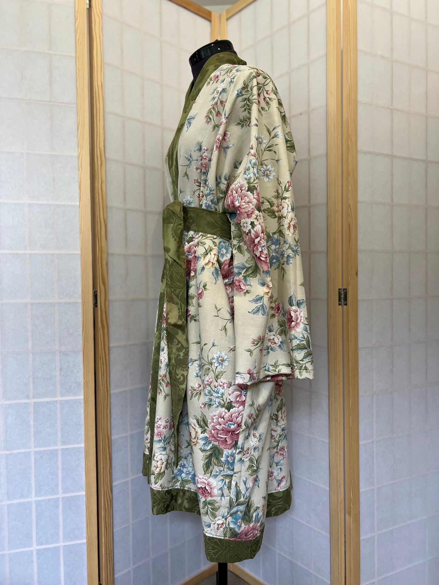 ILH Robe Pink & Green Floral with Green Belt