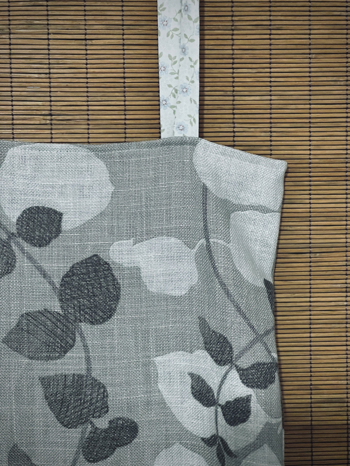Recycled Linen Grey Leaves Tote Bag