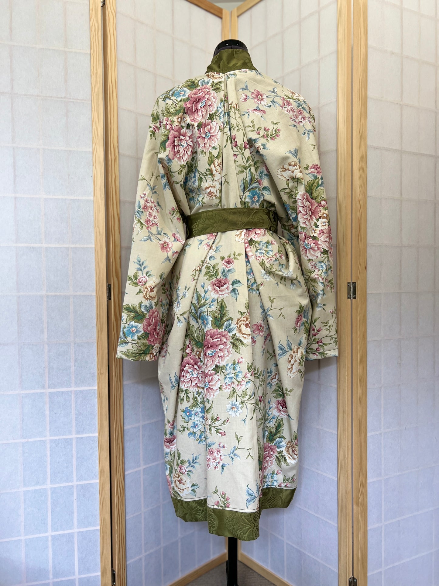 ILH Robe Pink & Green Floral with Green Belt