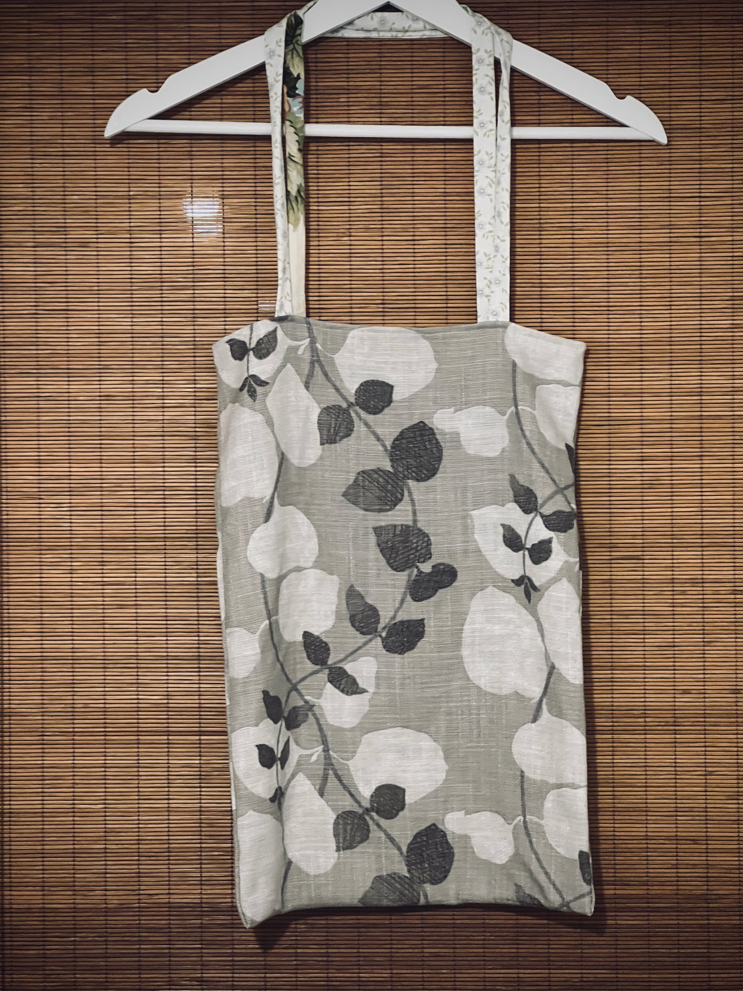 Recycled Linen Grey Leaves Tote Bag